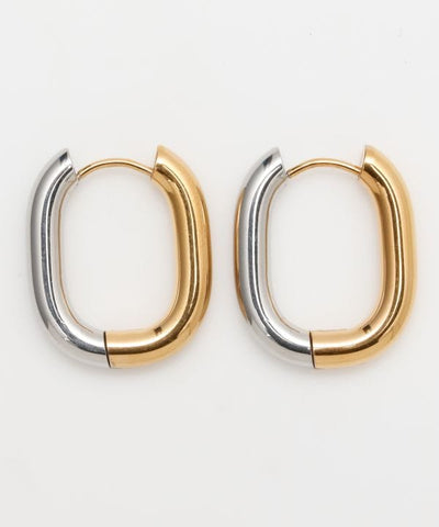 Bi Color Stainless Oval Hoop Earrings