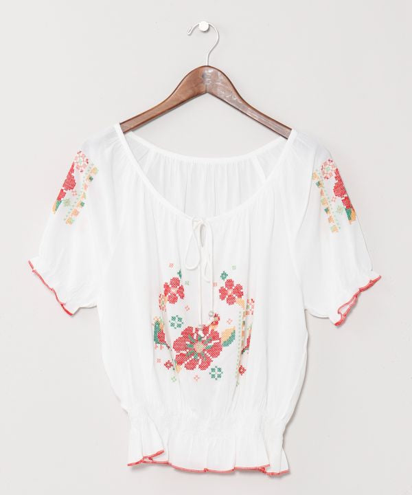 Folk Embroidery Rayon Top Tops by AMINA - Ametsuchi