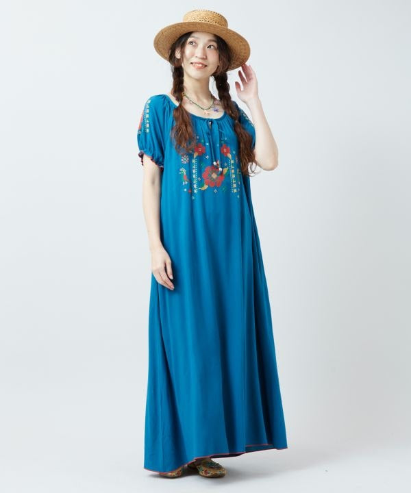 Folk Embroidery Rayon Dress Dresses by AMINA - Ametsuchi