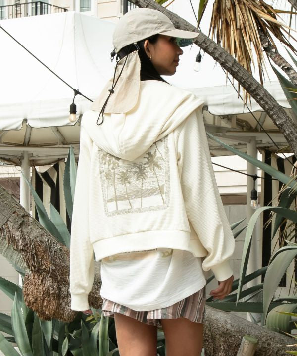 Waffle Embroidered Zip Hoodie