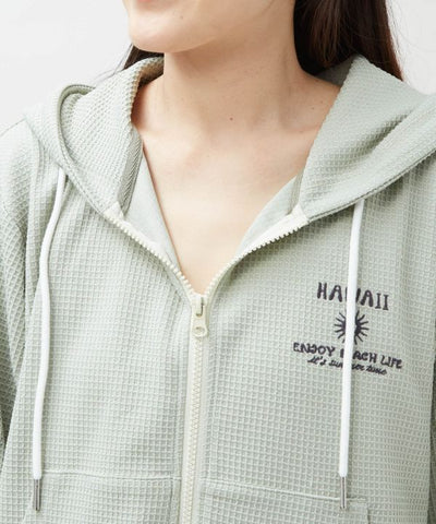 Waffle Embroidered Zip Hoodie by Kahiko - Ametsuchi