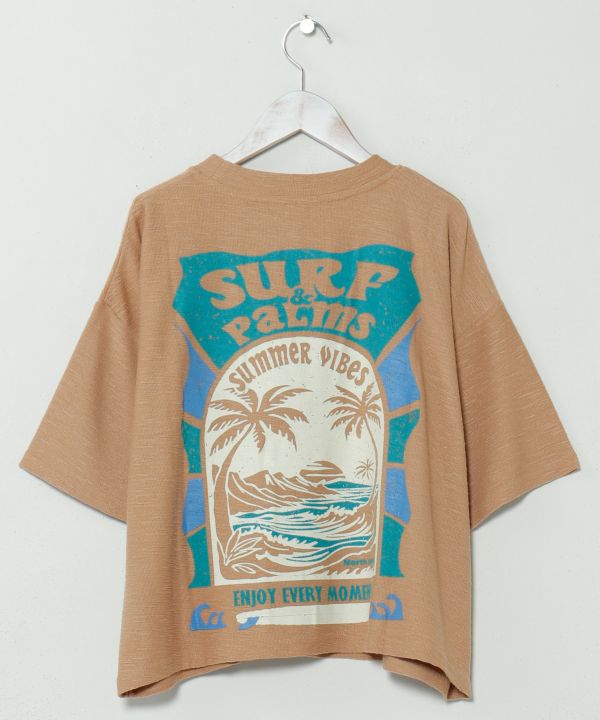 SURF＆Palms Embroidery Cropped Resort T-Shirt by Kahiko - Ametsuchi