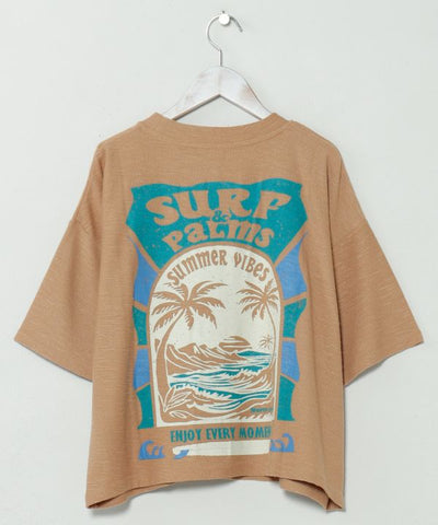 SURF＆Palms Embroidery Cropped Resort T-Shirt by Kahiko - Ametsuchi
