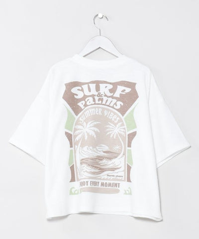 SURF＆Palms Embroidery Cropped Resort T-Shirt by Kahiko - Ametsuchi