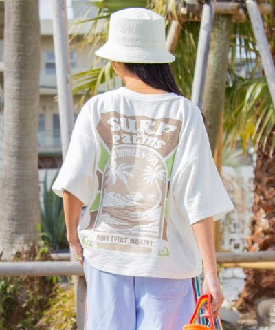 SURF＆Palms Embroidery Cropped Resort T-Shirt by Kahiko - Ametsuchi