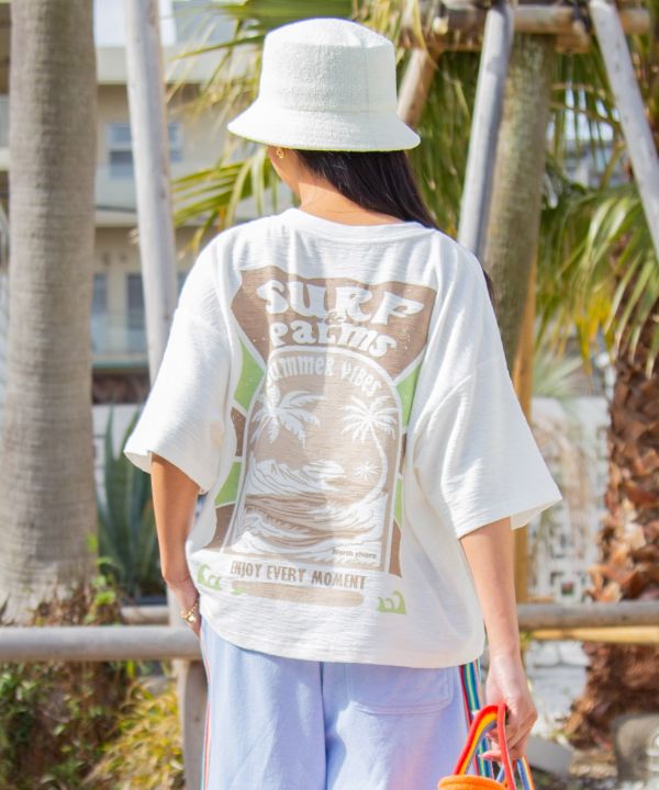 SURF＆Palms Embroidery Cropped Resort T-Shirt