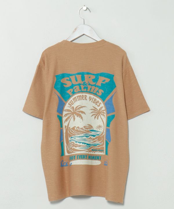 SURF＆Palms Hawaiian Embroidery Men T-Shirt by Kahiko - Ametsuchi