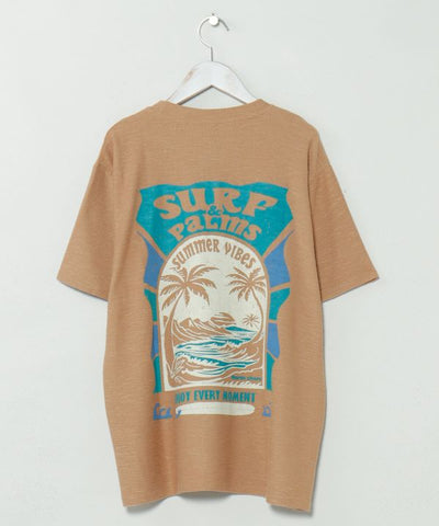 SURF＆Palms Hawaiian Embroidery Men T-Shirt by Kahiko - Ametsuchi