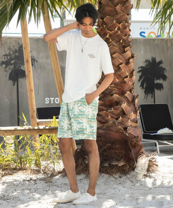SURF＆Palms Hawaiian Embroidery Men T-Shirt by Kahiko - Ametsuchi