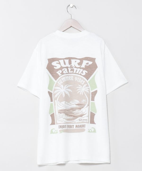 SURF＆Palms Hawaiian Embroidery Men T-Shirt by Kahiko - Ametsuchi