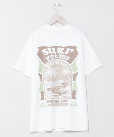 SURF＆Palms Hawaiian Embroidery Men T-Shirt by Kahiko - Ametsuchi
