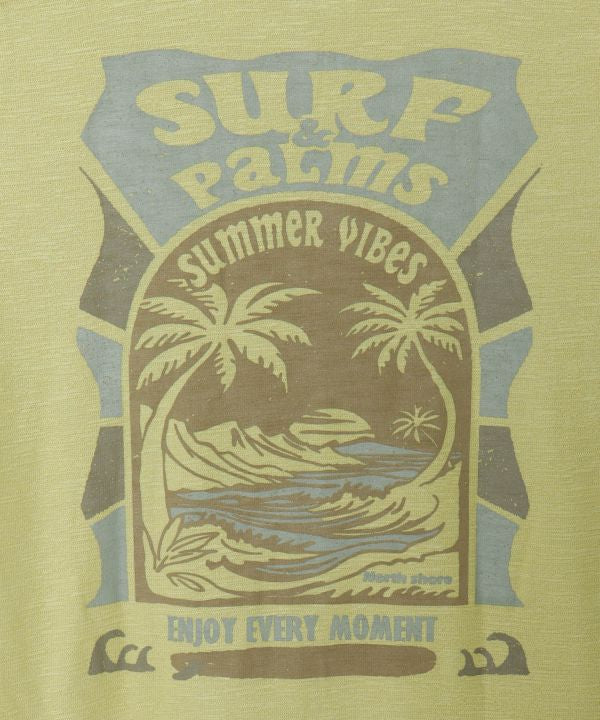 SURF＆Palms Hawaiian Embroidery Men T-Shirt by Kahiko - Ametsuchi