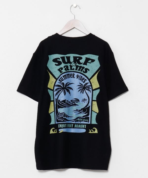 SURF＆Palms Hawaiian Embroidery Men T-Shirt by Kahiko - Ametsuchi