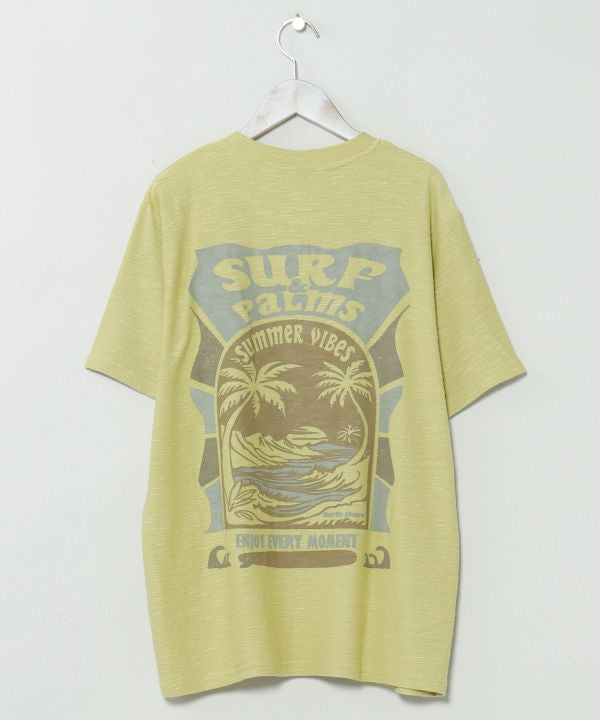 SURF＆Palms Hawaiian Embroidery Men T-Shirt by Kahiko - Ametsuchi