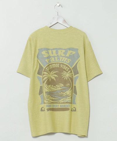 SURF＆Palms Hawaiian Embroidery Men T-Shirt by Kahiko - Ametsuchi