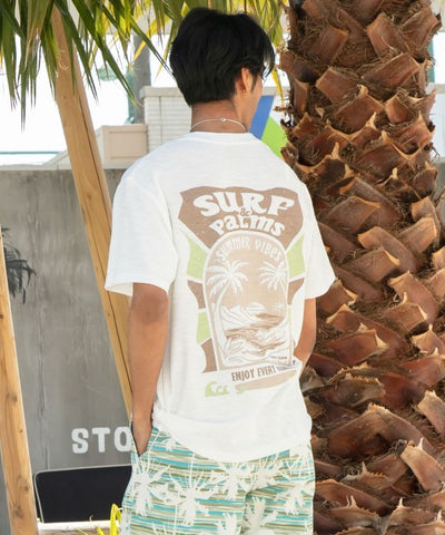 SURF＆Palms Hawaiian Embroidery Men T-Shirt by Kahiko - Ametsuchi