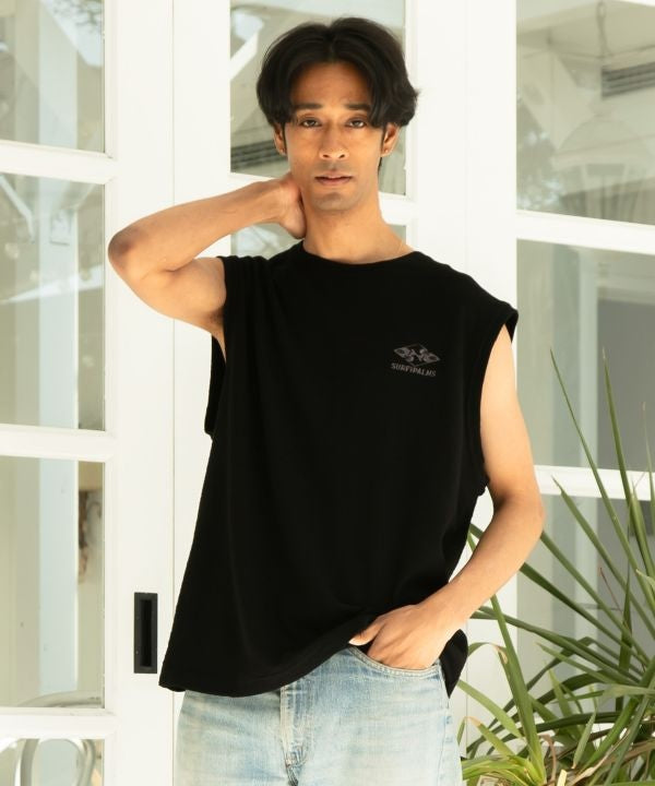 SURF＆Palms Hawaiian Embroidery Men Tank by Kahiko - Ametsuchi