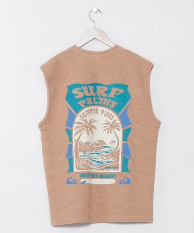 SURF＆Palms Hawaiian Embroidery Men Tank by Kahiko - Ametsuchi
