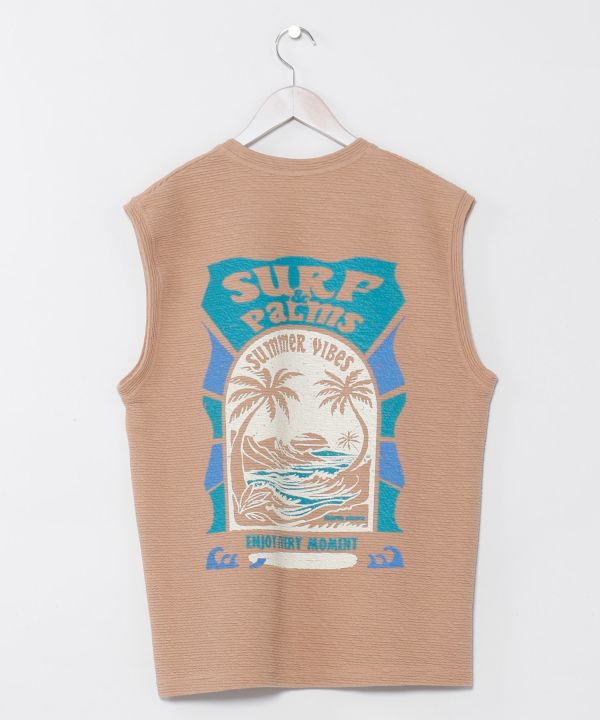 SURF＆Palms Hawaiian Embroidery Men Tank by Kahiko - Ametsuchi