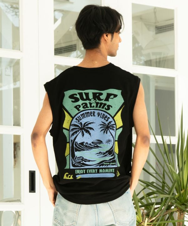 SURF＆Palms Hawaiian Embroidery Men Tank by Kahiko - Ametsuchi
