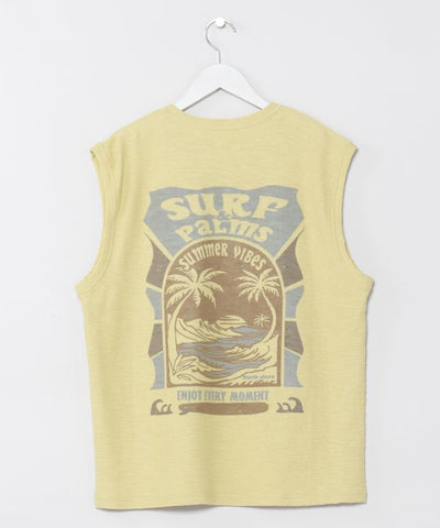 SURF＆Palms Hawaiian Embroidery Men Tank by Kahiko - Ametsuchi