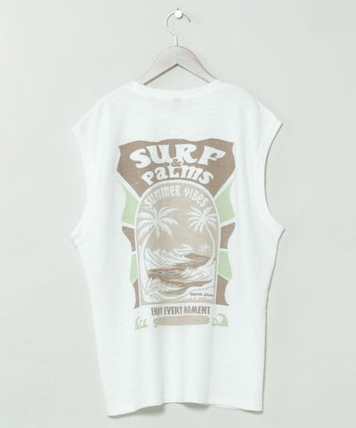 SURF＆Palms Hawaiian Embroidery Men Tank by Kahiko - Ametsuchi