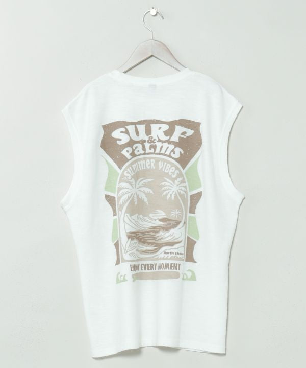 SURF＆Palms Hawaiian Embroidery Men Tank by Kahiko - Ametsuchi