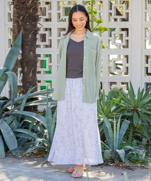 SURF＆Palms Hawaiian Floral Crinkle Skirt by Kahiko - Ametsuchi