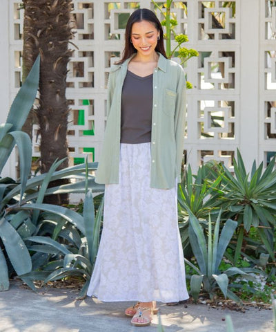 SURF＆Palms Hawaiian Floral Crinkle Skirt by Kahiko - Ametsuchi