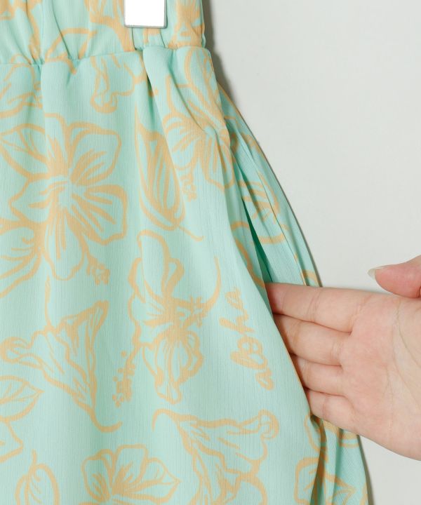 SURF＆Palms Hawaiian Floral Crinkle Skirt by Kahiko - Ametsuchi