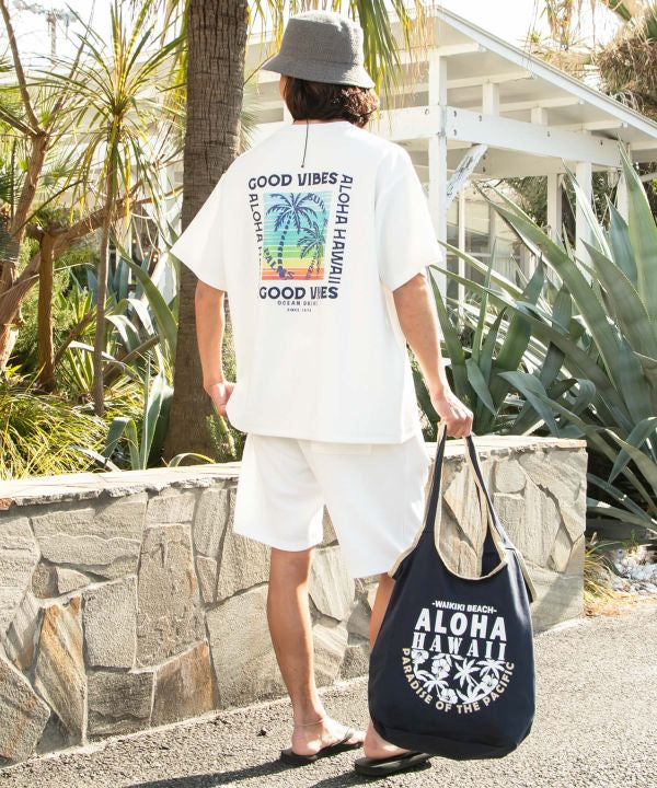 SURF＆Palms Jacquard Surf Print T-Shirt by Kahiko - Ametsuchi