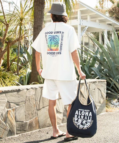 SURF＆Palms Jacquard Surf Print T-Shirt by Kahiko - Ametsuchi