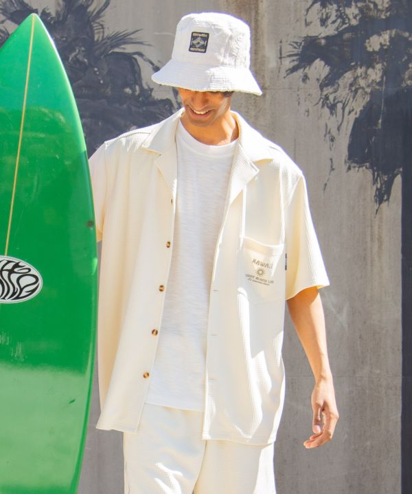 SURF＆Palms Waffle Embroidered Men Shirt by Kahiko - Ametsuchi