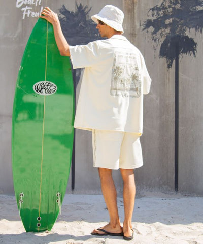 SURF＆Palms Waffle Embroidered Men Shirt by Kahiko - Ametsuchi