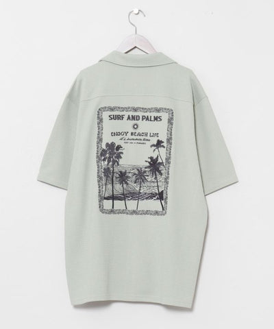 SURF＆Palms Waffle Embroidered Men Shirt by Kahiko - Ametsuchi