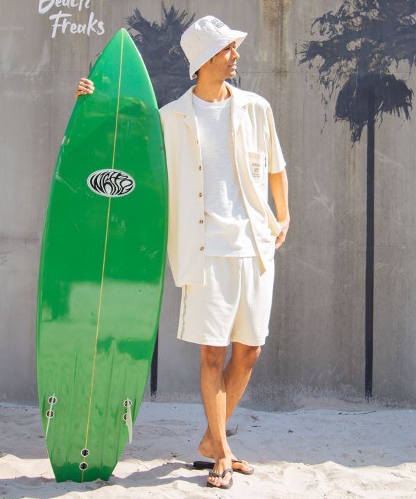SURF＆Palms Waffle Embroidery Men Shorts by Kahiko - Ametsuchi