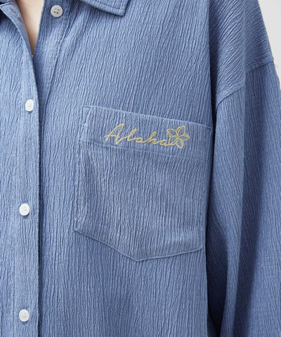 Seersucker Embroidery Shirt Set by Kahiko - Ametsuchi