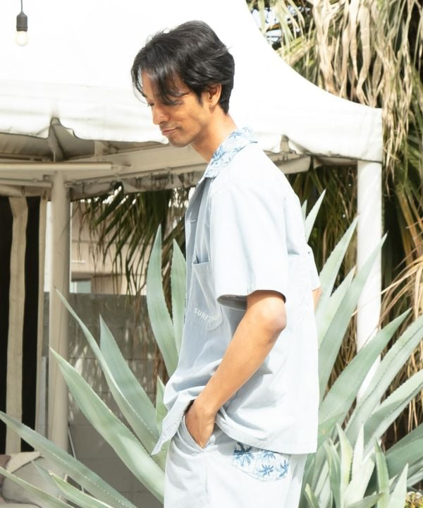SURF＆Palms Palm Embroidery Corduroy Shirt by Kahiko - Ametsuchi