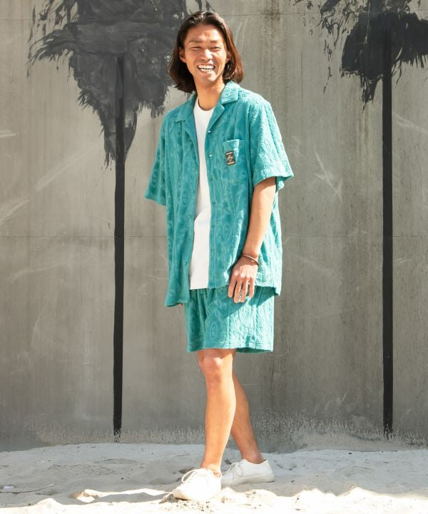 SURF＆Palms Printed Pile Aloha Shirt by Kahiko - Ametsuchi
