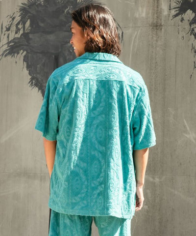 SURF＆Palms Printed Pile Aloha Shirt by Kahiko - Ametsuchi