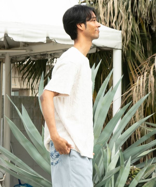 SURF＆Palms Patterned Pile Relaxed Tee by Kahiko - Ametsuchi