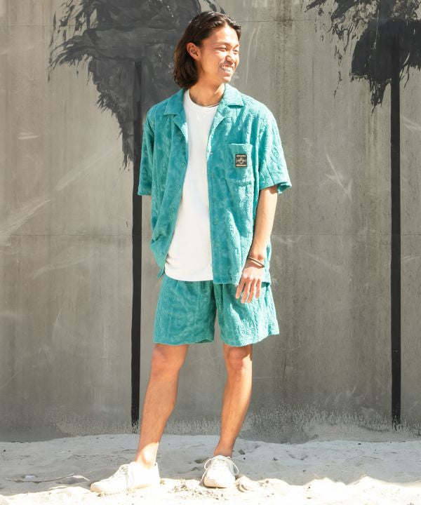 SURF＆Palms Patterned Pile Resort Shorts by Kahiko - Ametsuchi