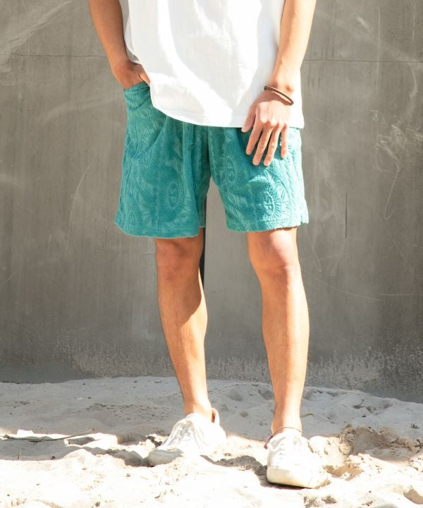SURF＆Palms Patterned Pile Resort Shorts by Kahiko - Ametsuchi