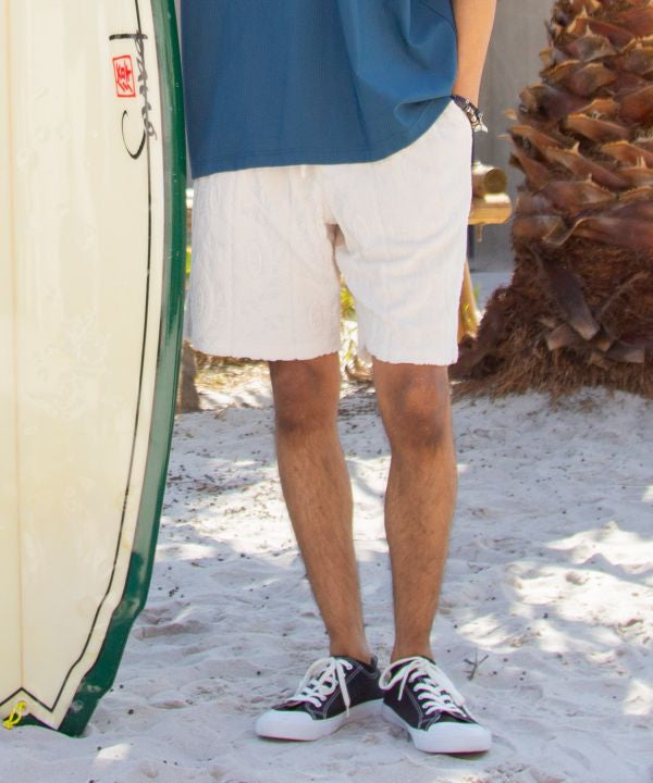 SURF＆Palms Patterned Pile Resort Shorts by Kahiko - Ametsuchi