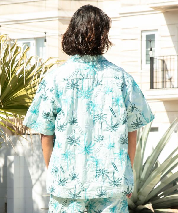SURF＆Palms Palm Embroidery Resort Shirt by Kahiko - Ametsuchi