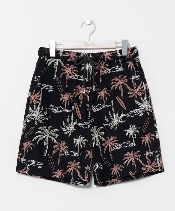 SURF＆Palms Palm Embroidery Resort Shorts by Kahiko - Ametsuchi