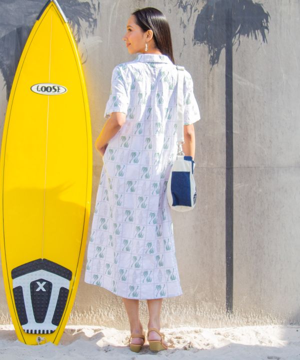 SURF＆Palms Palm Embroidery Shirt Dress by Kahiko - Ametsuchi