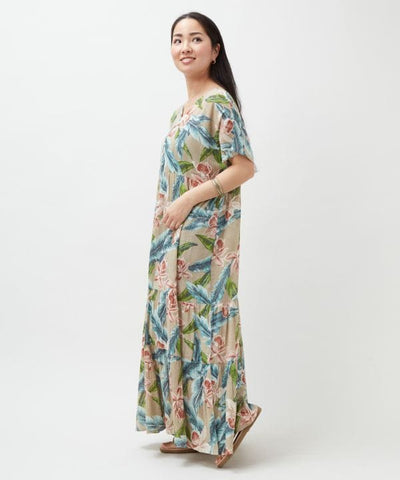 Botanical Hawaiian Tiered Dress by Kahiko - Ametsuchi