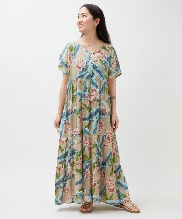 Botanical Hawaiian Tiered Dress by Kahiko - Ametsuchi