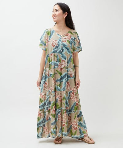 Botanical Hawaiian Tiered Dress by Kahiko - Ametsuchi